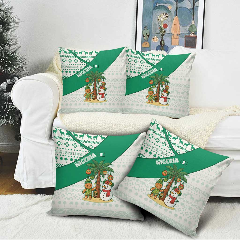 Nigeria Christmas Pillow Cover with Gingerbread Snowman Palm Tree and Tribal Mask Design - Wonder Print Shop