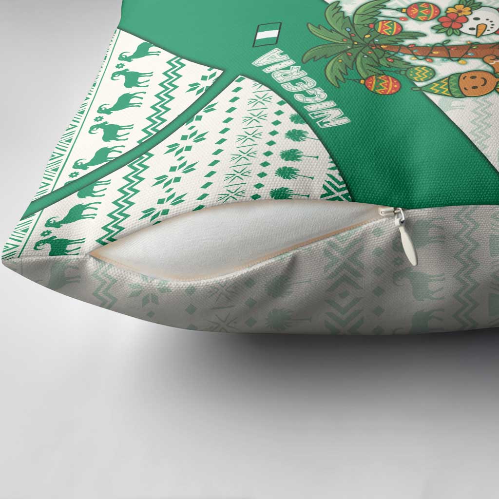 Nigeria Christmas Pillow Cover with Gingerbread Snowman Palm Tree and Tribal Mask Design - Wonder Print Shop