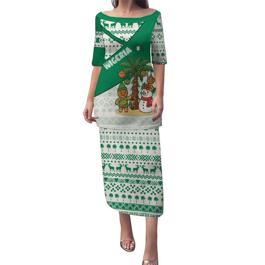 Nigeria Christmas Puletasi with Gingerbread Snowman Palm Tree and Tribal Mask Design - Wonder Print Shop