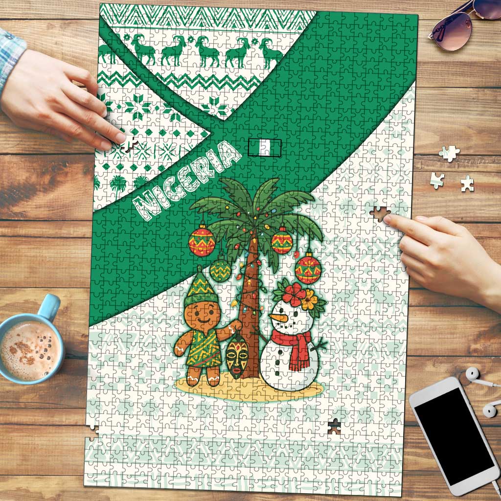 Nigeria Christmas Puzzle with Gingerbread Snowman Palm Tree and Tribal Mask Design - Wonder Print Shop