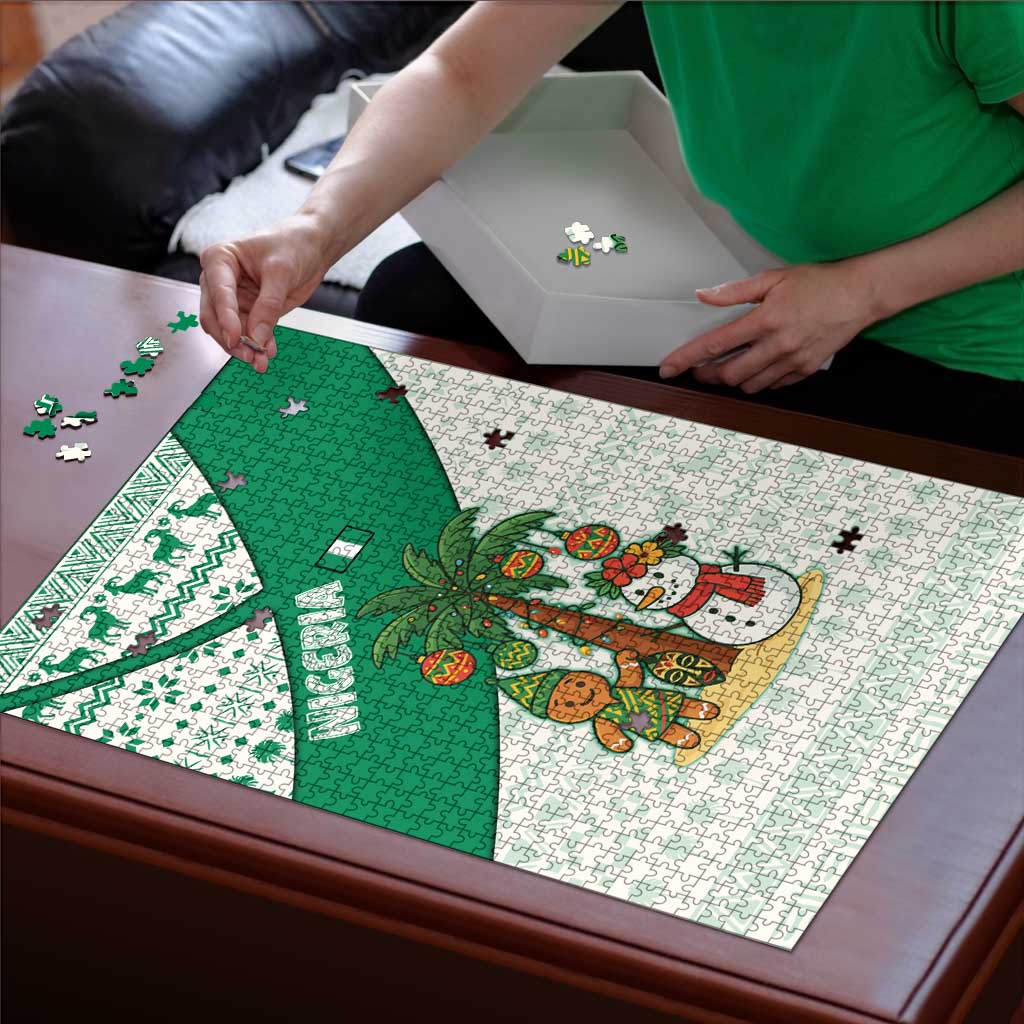 Nigeria Christmas Puzzle with Gingerbread Snowman Palm Tree and Tribal Mask Design - Wonder Print Shop