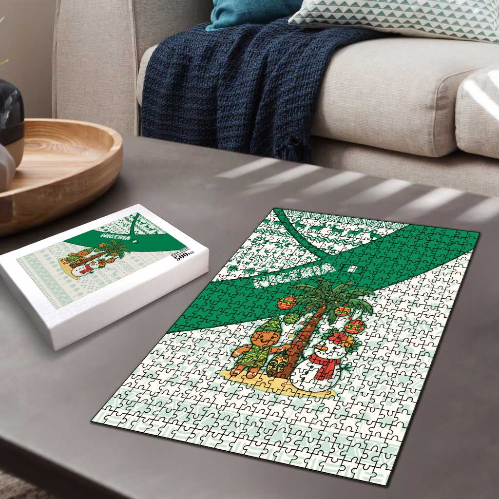 Nigeria Christmas Puzzle with Gingerbread Snowman Palm Tree and Tribal Mask Design - Wonder Print Shop