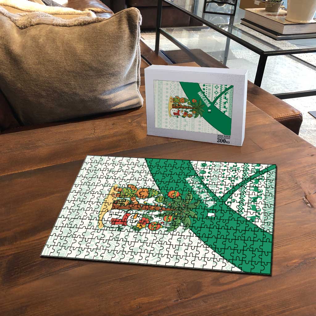 Nigeria Christmas Puzzle with Gingerbread Snowman Palm Tree and Tribal Mask Design - Wonder Print Shop