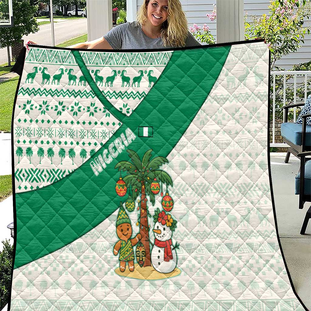 Nigeria Christmas Quilt with Gingerbread Snowman Palm Tree and Tribal Mask Design - Wonder Print Shop