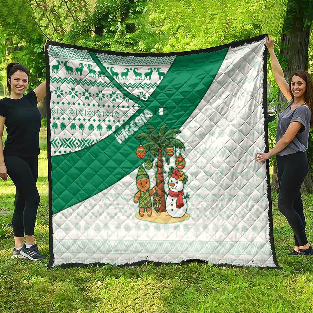 Nigeria Christmas Quilt with Gingerbread Snowman Palm Tree and Tribal Mask Design - Wonder Print Shop