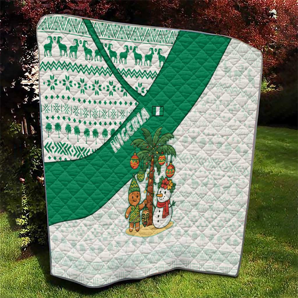 Nigeria Christmas Quilt with Gingerbread Snowman Palm Tree and Tribal Mask Design - Wonder Print Shop