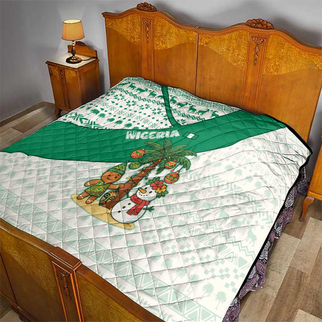 Nigeria Christmas Quilt with Gingerbread Snowman Palm Tree and Tribal Mask Design - Wonder Print Shop