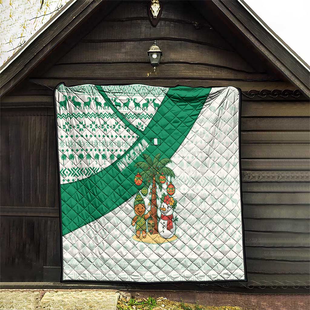 Nigeria Christmas Quilt with Gingerbread Snowman Palm Tree and Tribal Mask Design - Wonder Print Shop
