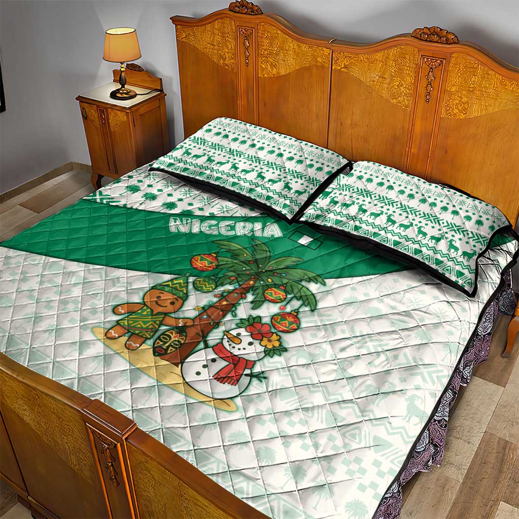 Nigeria Christmas Quilt Bed Set with Gingerbread Snowman Palm Tree and Tribal Mask Design - Wonder Print Shop