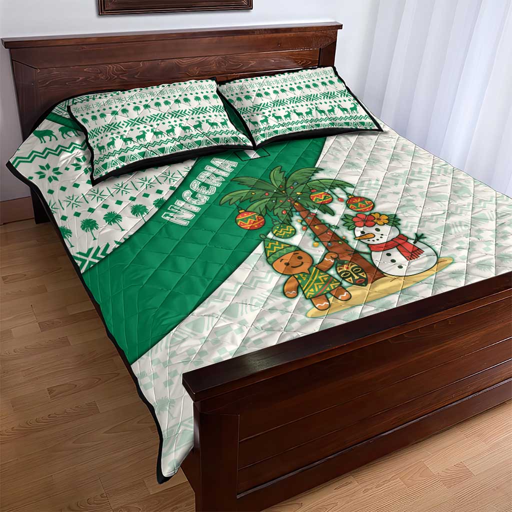 Nigeria Christmas Quilt Bed Set with Gingerbread Snowman Palm Tree and Tribal Mask Design - Wonder Print Shop