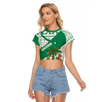 Nigeria Christmas Raglan Cropped T Shirt with Gingerbread Snowman Palm Tree and Tribal Mask Design - Wonder Print Shop