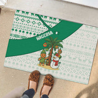 Nigeria Christmas Rubber Doormat with Gingerbread Snowman Palm Tree and Tribal Mask Design - Wonder Print Shop