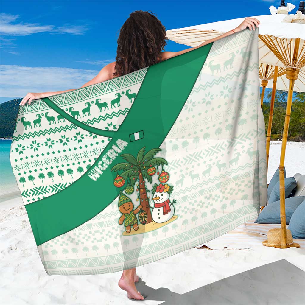 Nigeria Christmas Sarong with Gingerbread Snowman Palm Tree and Tribal Mask Design - Wonder Print Shop