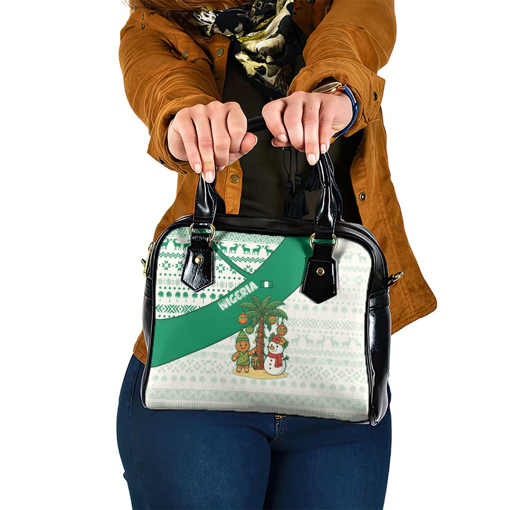 Nigeria Christmas Shoulder Handbag with Gingerbread Snowman Palm Tree and Tribal Mask Design - Wonder Print Shop