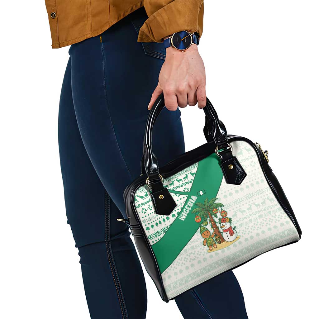 Nigeria Christmas Shoulder Handbag with Gingerbread Snowman Palm Tree and Tribal Mask Design - Wonder Print Shop