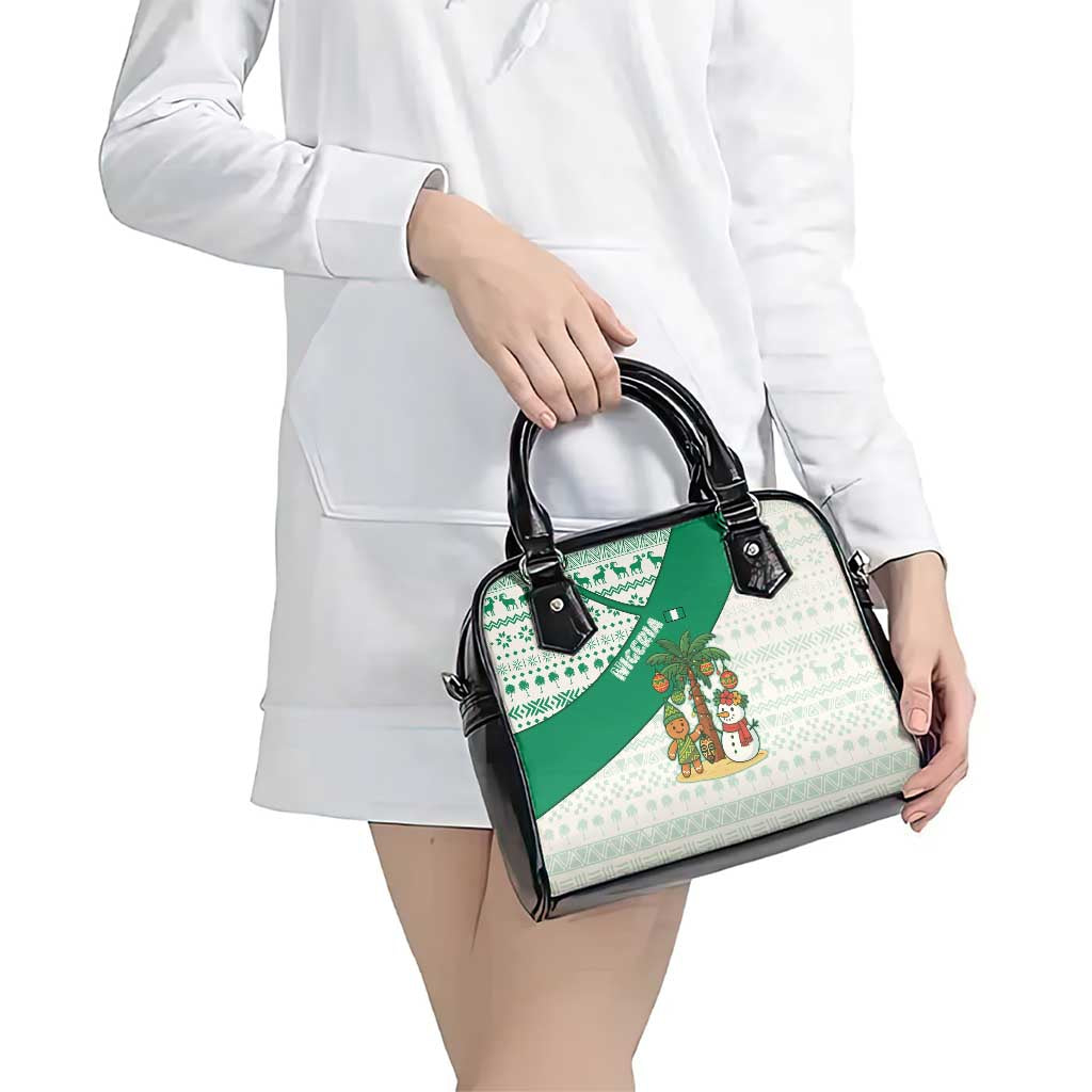 Nigeria Christmas Shoulder Handbag with Gingerbread Snowman Palm Tree and Tribal Mask Design - Wonder Print Shop
