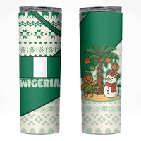 Nigeria Christmas Skinny Tumbler with Gingerbread Snowman Palm Tree and Tribal Mask Design - Wonder Print Shop
