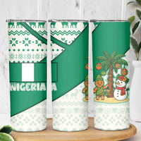 Nigeria Christmas Skinny Tumbler with Gingerbread Snowman Palm Tree and Tribal Mask Design - Wonder Print Shop