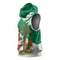 Nigeria Christmas Sleeveless Hoodie with Gingerbread Snowman Palm Tree and Tribal Mask Design - Wonder Print Shop