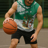 Nigeria Christmas Sleeveless Hoodie with Gingerbread Snowman Palm Tree and Tribal Mask Design - Wonder Print Shop