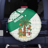 Nigeria Christmas Spare Tire Cover with Gingerbread Snowman Palm Tree and Tribal Mask Design - Wonder Print Shop