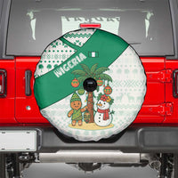 Nigeria Christmas Spare Tire Cover with Gingerbread Snowman Palm Tree and Tribal Mask Design - Wonder Print Shop