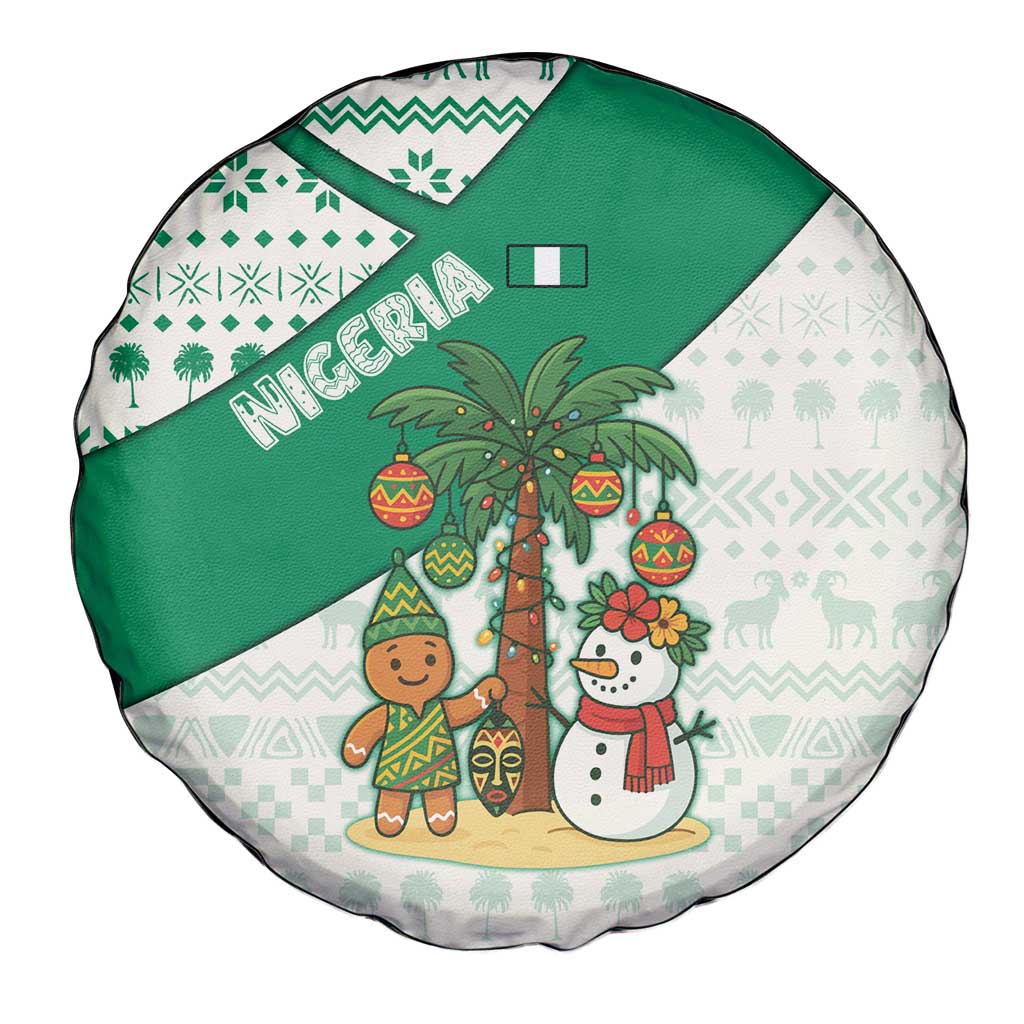 Nigeria Christmas Spare Tire Cover with Gingerbread Snowman Palm Tree and Tribal Mask Design - Wonder Print Shop