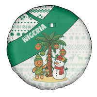 Nigeria Christmas Spare Tire Cover with Gingerbread Snowman Palm Tree and Tribal Mask Design - Wonder Print Shop