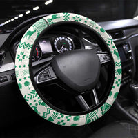 Nigeria Christmas Steering Wheel Cover with Gingerbread Snowman Palm Tree and Tribal Mask Design - Wonder Print Shop