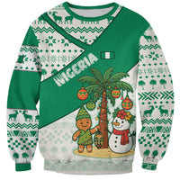 Nigeria Christmas Sweatshirt with Gingerbread Snowman Palm Tree and Tribal Mask Design - Wonder Print Shop