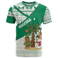 Nigeria Christmas T Shirt with Gingerbread Snowman Palm Tree and Tribal Mask Design - Wonder Print Shop