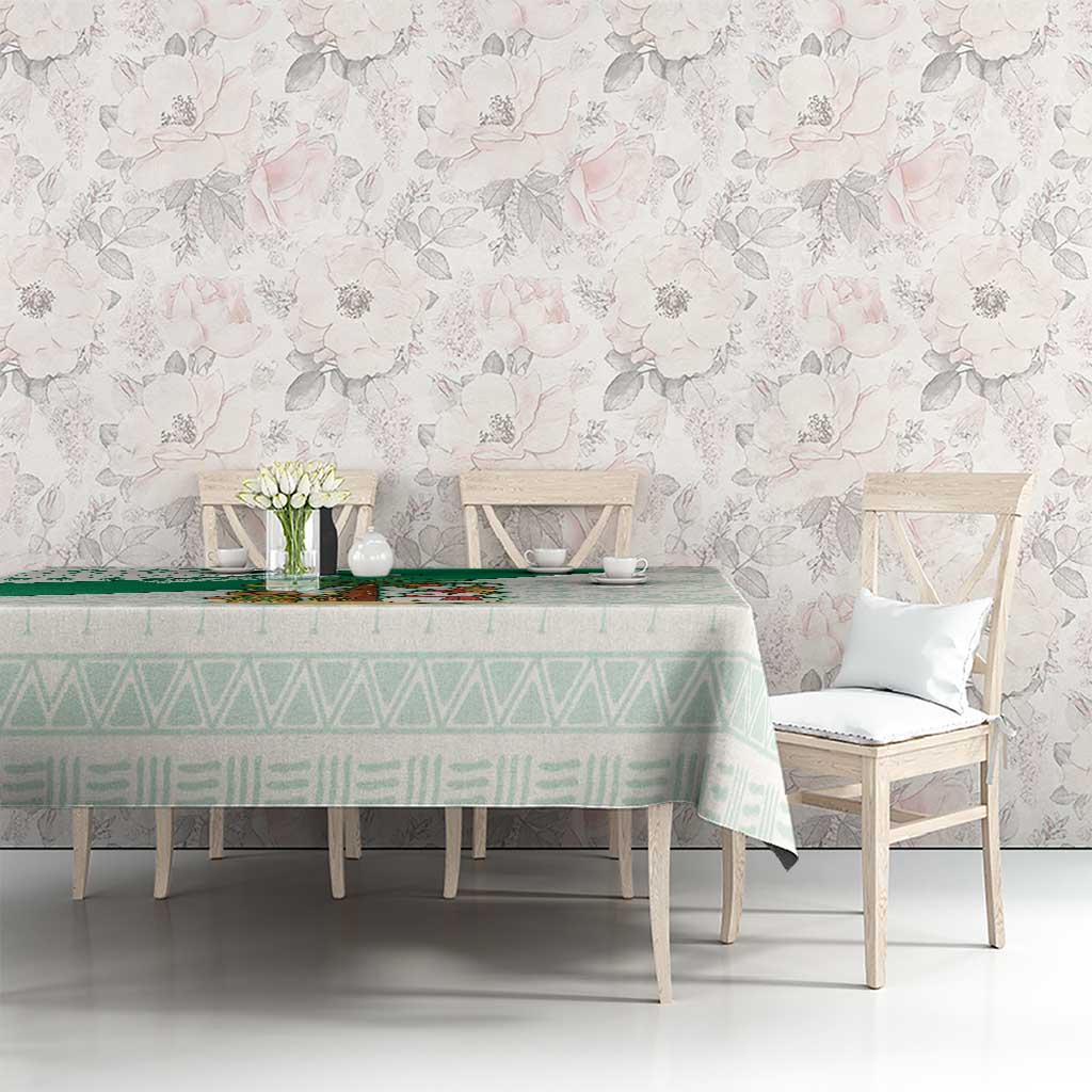 Nigeria Christmas Tablecloth with Gingerbread Snowman Palm Tree and Tribal Mask Design - Wonder Print Shop