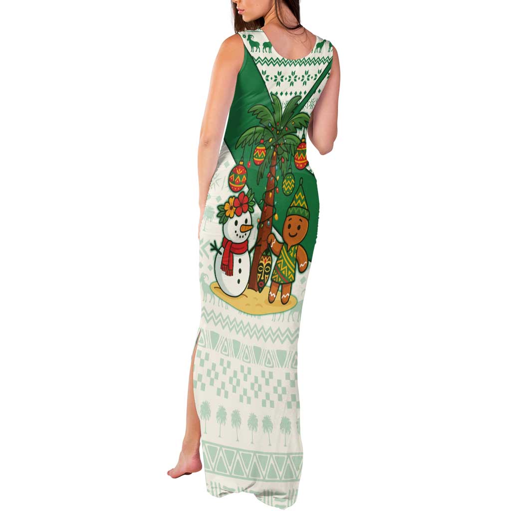 Nigeria Christmas Tank Maxi Dress with Gingerbread Snowman Palm Tree and Tribal Mask Design - Wonder Print Shop