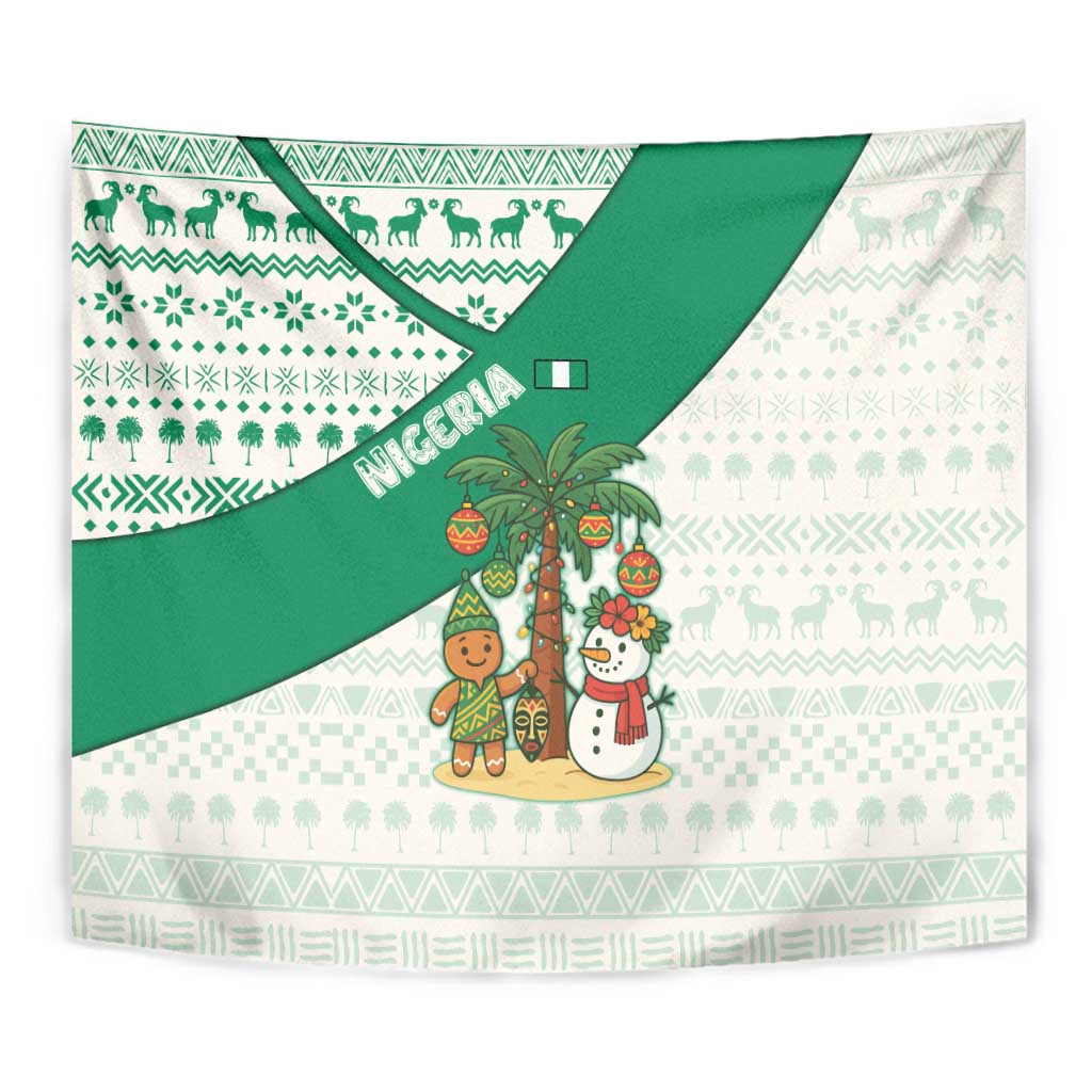 Nigeria Christmas Tapestry with Gingerbread Snowman Palm Tree and Tribal Mask Design - Wonder Print Shop