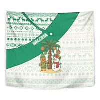 Nigeria Christmas Tapestry with Gingerbread Snowman Palm Tree and Tribal Mask Design - Wonder Print Shop