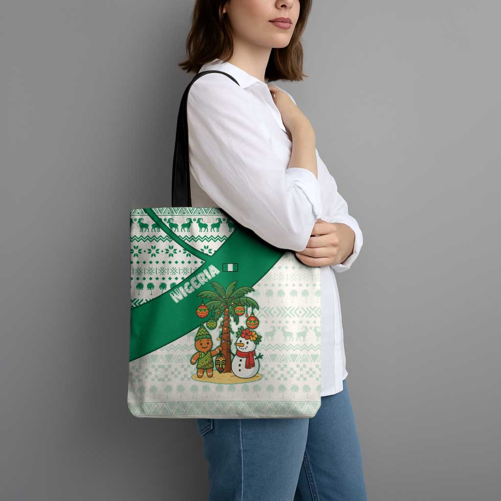 Nigeria Christmas Tote Bag with Gingerbread Snowman Palm Tree and Tribal Mask Design - Wonder Print Shop