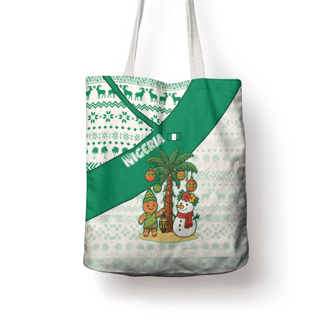Nigeria Christmas Tote Bag with Gingerbread Snowman Palm Tree and Tribal Mask Design - Wonder Print Shop