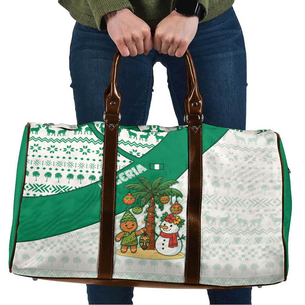 Nigeria Christmas Travel Bag with Gingerbread Snowman Palm Tree and Tribal Mask Design - Wonder Print Shop