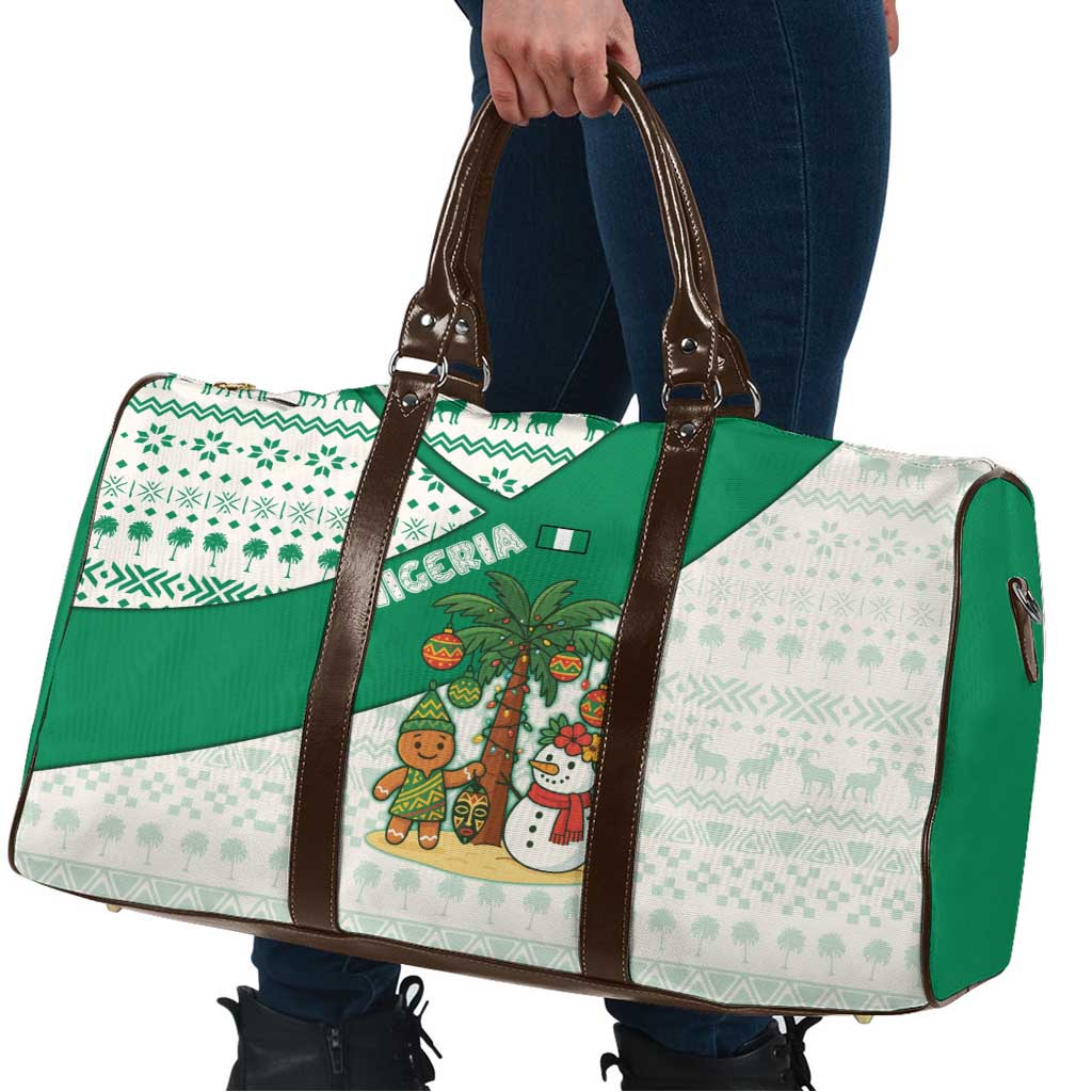 Nigeria Christmas Travel Bag with Gingerbread Snowman Palm Tree and Tribal Mask Design - Wonder Print Shop