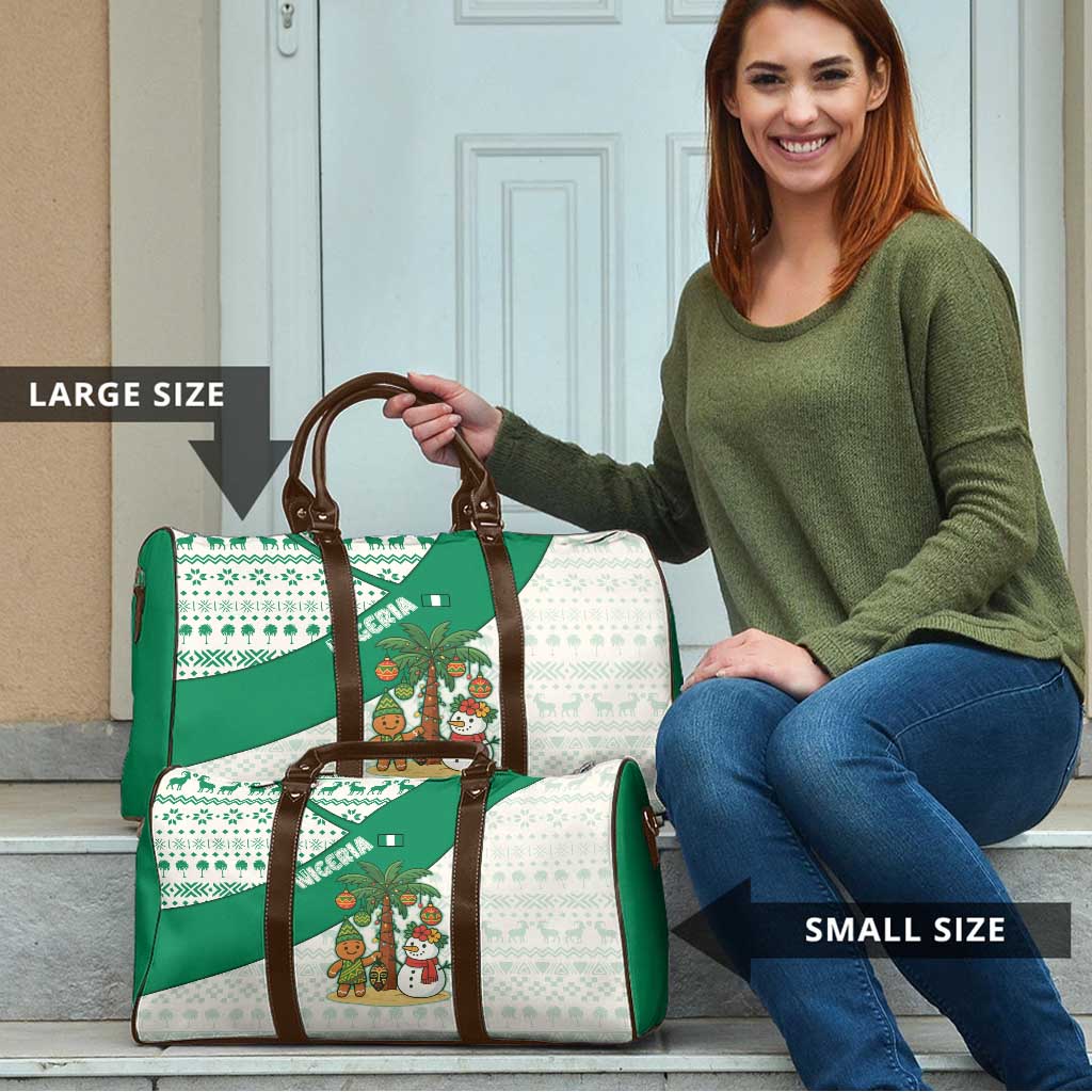 Nigeria Christmas Travel Bag with Gingerbread Snowman Palm Tree and Tribal Mask Design - Wonder Print Shop