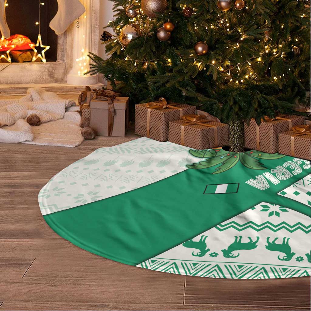 Nigeria Christmas Tree Skirt with Gingerbread Snowman Palm Tree and Tribal Mask Design - Wonder Print Shop