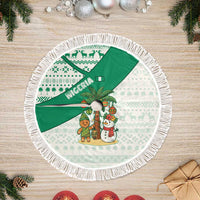Nigeria Christmas Tree Skirt with Gingerbread Snowman Palm Tree and Tribal Mask Design - Wonder Print Shop