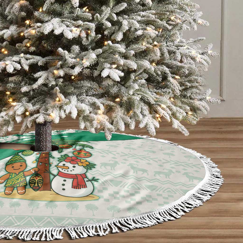 Nigeria Christmas Tree Skirt with Gingerbread Snowman Palm Tree and Tribal Mask Design - Wonder Print Shop