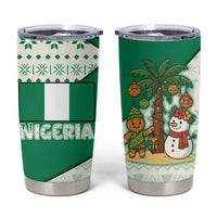Nigeria Christmas Tumbler Cup with Gingerbread Snowman Palm Tree and Tribal Mask Design - Wonder Print Shop