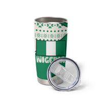 Nigeria Christmas Tumbler Cup with Gingerbread Snowman Palm Tree and Tribal Mask Design - Wonder Print Shop