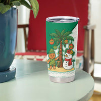 Nigeria Christmas Tumbler Cup with Gingerbread Snowman Palm Tree and Tribal Mask Design - Wonder Print Shop