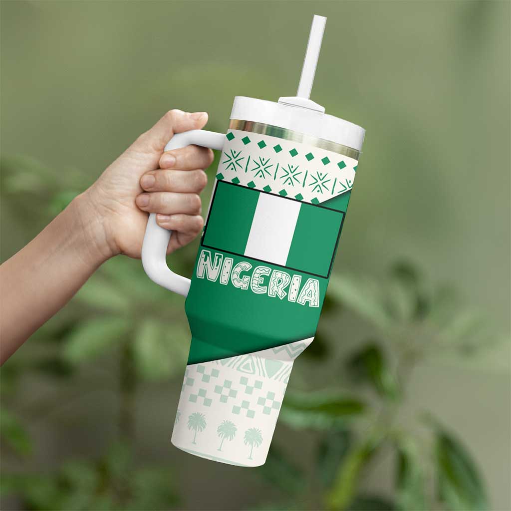 Nigeria Christmas Tumbler With Handle with Gingerbread Snowman Palm Tree and Tribal Mask Design - Wonder Print Shop