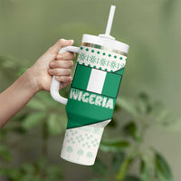 Nigeria Christmas Tumbler With Handle with Gingerbread Snowman Palm Tree and Tribal Mask Design - Wonder Print Shop