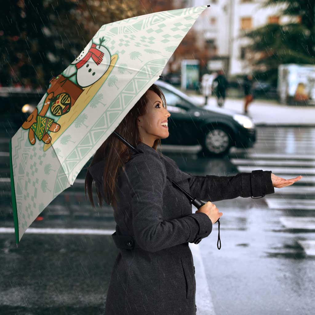Nigeria Christmas Umbrella with Gingerbread Snowman Palm Tree and Tribal Mask Design - Wonder Print Shop