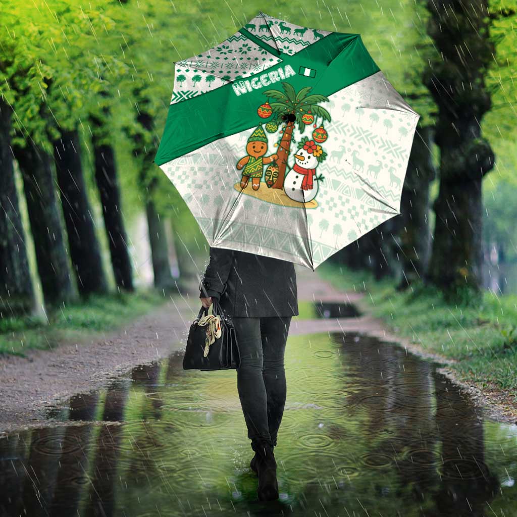 Nigeria Christmas Umbrella with Gingerbread Snowman Palm Tree and Tribal Mask Design - Wonder Print Shop